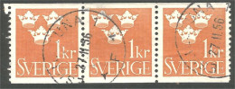 840 Sweden 1939 Trois Couronnes Three Crowns 1kr Orange Bande Strip 3 (SWE-425) - Gebraucht