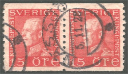 840 Sweden 1925 King Roi Gustaf V 15o Red Rouge Paire NASSJO (SWE-415) - Oblitérés