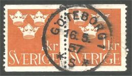 840 Sweden 1939 Trois Couronnes Three Crowns 1kr Orange Paire GOTEBORG (SWE-423) - Used Stamps
