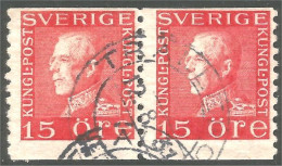 840 Sweden 1925 King Roi Gustaf V 15o Red Rouge Paire TRAVLE (SWE-418) - Oblitérés