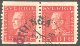 840 Sweden 1925 King Roi Gustaf V 15o Red Rouge Paire (SWE-412) - Usati