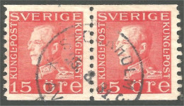 840 Sweden 1925 King Roi Gustaf V 15o Red Rouge Paire (SWE-413) - Used Stamps