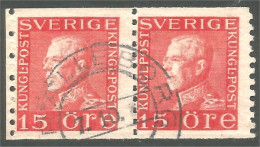 840 Sweden 1925 King Roi Gustaf V 15o Red Rouge Paire TRELLEBORG (SWE-414) - Usati