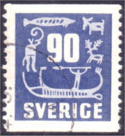 840 Sweden 1954 Rock Carvings Gravure Pierre 90o Bleu (SWE-398) - Gebruikt