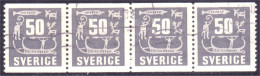 840 Sweden 1954 Rock Carvings Gravure Pierre 50o Gris Grey Strip Bande 4 (SWE-394) - Usados