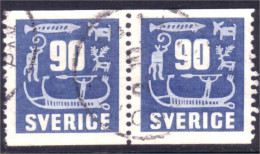 840 Sweden 1954 Rock Carvings Gravure Pierre 90o Bleu Paire (SWE-401) - Oblitérés