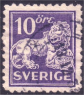 840 Sweden 1920 Heraldic Lion 10o Violet (SWE-385) - Oblitérés