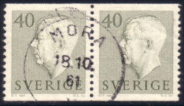 840 Sweden 1954 Gustav VI Adolph 40o Vert Olive Green Paire (SWE-373) - Gebraucht