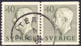 840 Sweden 1954 Gustav VI Adolph 40o Vert Olive Green Paire (SWE-372) - Gebruikt