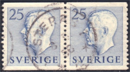 840 Sweden 1954 Gustav VI Adolph 25o Bleu Paire (SWE-369) - Gebraucht