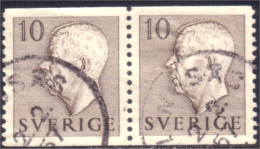 840 Sweden 1953 Gustav VI Adolph 10o Brun Brown Paire (SWE-359) - Usados