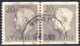 840 Sweden 1952 Gustav VI Adolph 20o Gris Grey Paire (SWE-348) - Oblitérés