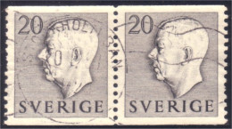 840 Sweden 1952 Gustav VI Adolph 20o Gris Grey Paire (SWE-345) - Usados