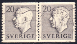 840 Sweden 1952 Gustav VI Adolph 20o Gris Grey Paire (SWE-343) - Gebraucht