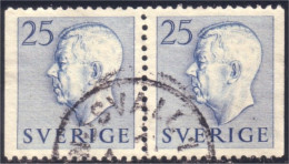 840 Sweden 1954 Gustav VI Adolph 25o Bleu Paire (SWE-340) - Usados