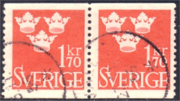 840 Sweden 1951 Trois Couronnes Three Crowns 1kr70 Red Rouge Paire (SWE-331) - Usati