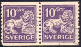 840 Sweden Lion Arms 10o Violet Paire Pair (SWE-114) - Used Stamps