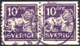 840 Sweden Lion Arms 10o Violet Paire Pair (SWE-117) - Used Stamps