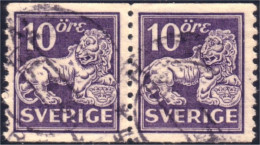 840 Sweden Lion Arms 10o Violet Paire Pair (SWE-116) - Used Stamps