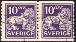 840 Sweden Lion Arms 10o Violet Paire Pair (SWE-113) - Used Stamps