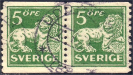 840 Sweden Lion Arms 5o Vert Green Paire Pair (SWE-100) - Used Stamps