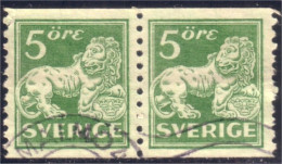 840 Sweden Lion Arms 5o Vert Green Paire Pair (SWE-101) - Used Stamps