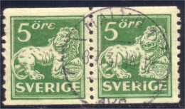 840 Sweden Lion Arms 5o Vert Green Paire Pair (SWE-97) - Used Stamps