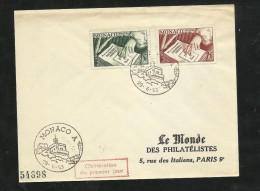 Lette  Premier Jour Journal Inédit Des Frères Goncourt  Cachet Illustré Monaco Le  29 Juin 1953 Les N° 392 Et 393    TB - Storia Postale