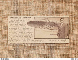 L'aeroplano Ad Ali Variabili Nel 1931 Invenzionie Dell'ing. Russo Ivan Mahonin - Altri & Non Classificati