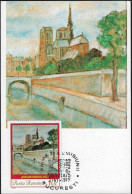 Roumanie 1975 Y&T Timbre Du BF 118 Sur Carte Maximum. Vue De Notre-Dame De Paris, Par Theodor Pallady, Peintre Roumain - Churches & Cathedrals