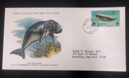 EL)1977 KENIA, WORLD WILDLIFE FUND, WWF, ENDANGERED SPECIES, DUGONG, CIRCULATED TO NEW YORK - USA, FDC - Kenia (1963-...)