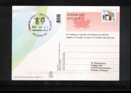 Canada 2010 Olympic Games Vancouver - GOLDEN BC Postmark Interesting Postcard - Invierno 2010: Vancouver