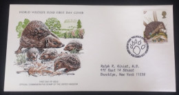 EL)1977 GREAT BRITAIN, WORLD WILDLIFE FUND, WWF, FAUNA OF GREAT BRITAIN, HEDGEHOGS, CIRCULATED TO NEW YORK - USA, FDC - Neufs