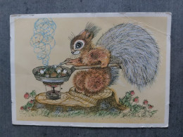 GOURMAND Squirrel By Golubev  - USSR Postcard 1967 Mushroom Champignon - Champignons