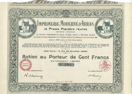 Titre De 1926 - Imprimerie Moderne D'Arras Et Presse Populaire Réunies - Déco - Industrie