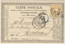 FRANCE - 1873 - Carte Précurseur De CHALAIS (Charente) à Bordeaux - 1849-1876: Classic Period