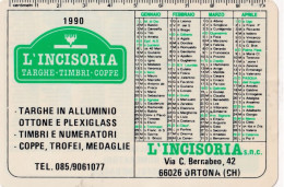 Calendarietto - L'INCISORIA - Ortona - Chieti - Anno 1990 - Formato Piccolo : 1981-90
