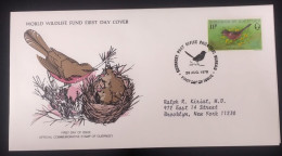 EL)1978 GUERNSEY, WORLD WILDLIFE FUND, WWF, FAUNA, BIRDS, LONG-TAILED WARBLER, CIRCULATED TO NEW YORK - USA, FDC - Guernsey