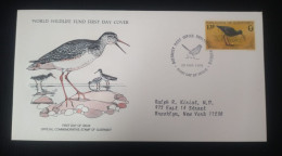 EL)1978 GUERNSEY, WORLD WILDLIFE FUND, WWF, FAUNA, BIRDS, DARKSHANK, CIRCULATED TO NEW YORK - USA, FDC - Guernsey