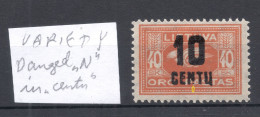 LITAUEN Lithuania 1922 Michel 177 * Variety ERROR = Damaged "N" In "centu" - Lituania