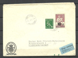 FINLAND FINNLAND Suomi 1952 Air Mail Flugpost Cover To Denmark + Unknown Vignette (spider)at Back Side - Cartas & Documentos