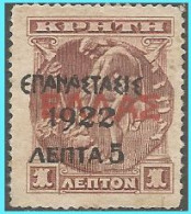 GREECE- GRECE - HELLAS 1923: 5L/1L Cretan Stampsof 1900 Overprint From Set Used - Gebruikt