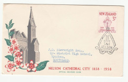 1958  NELSON CATHEDRAL Souvenir COVER New Zealand Fdc Religion Church  Stamps - Chiese E Cattedrali