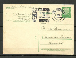 Deutschland BRD 1957 O Ganzsache Mit Werbestempel - Dortmund - Stadt Der Weltbekannten Bieres - Cartes Postales - Oblitérées