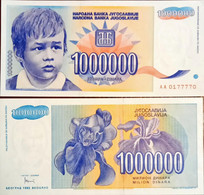 Yugoslavia 1000000 Dinara  Unc  1993 - Yugoslavia