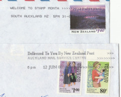 SLOGAN Covers STAMP MONTH & DELIVERED BY NZ POST New Zealand Multi AOTEORA Etc Stamps Air Mail To GB Cover 1995 -2000 - Covers & Documents
