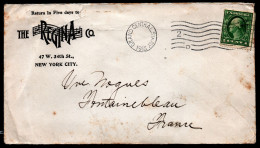 Lettre Origine NEW-YORK  - FRANCE FONTAINEBLEAU  Année 1913 - Marcophilie