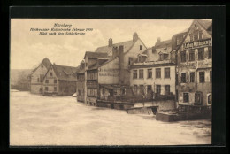 AK Nürnberg, Hochwasser-Katastrophe 1909, Blick Nach Dem Schleifersteg Mit Albrecht Bauer Wunderburger Knackwurst-Fab  - Inondations