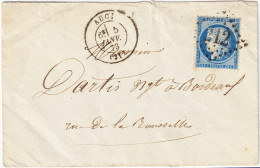 FRANCE - 1873 - Yv.60A Obl. GC 212 + TàD "AUCH / (31) " Sur LSC Pour Bordeaux - 1871-1875 Cérès