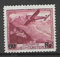 LIECHTENSTEIN 1934 POSTA AEREA   FRANCOBOLLO AEREO DEL 1930 SOPRASTAMPATO UNIF. A14  MLH VF - Air Post
